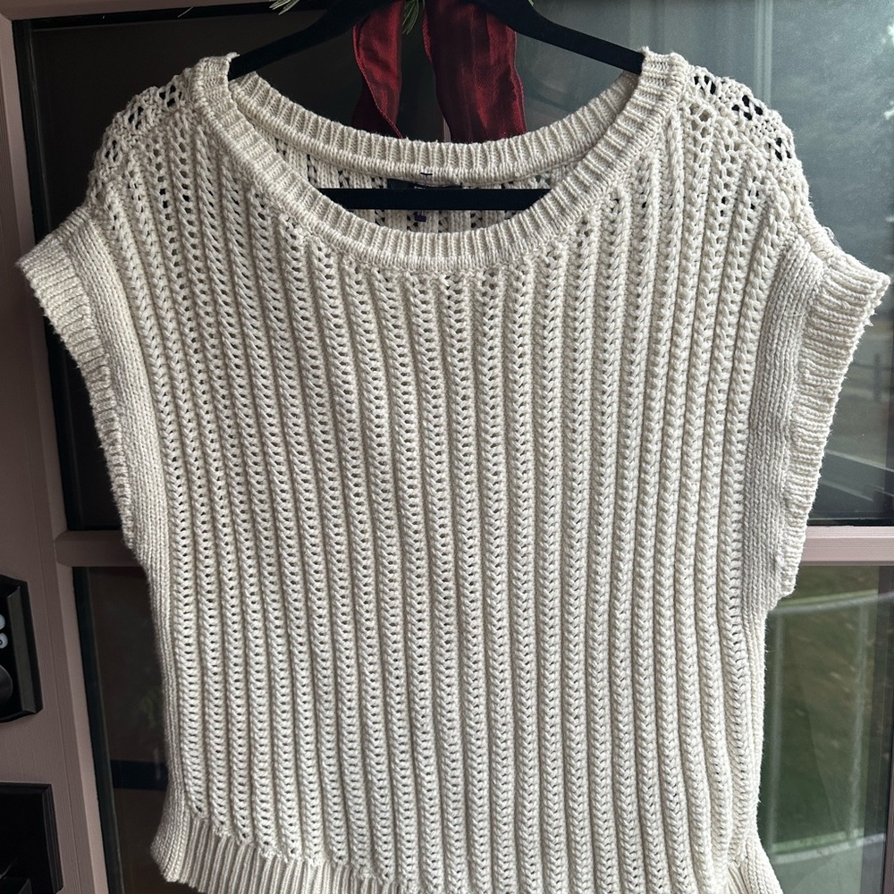 Frye Cream Knit Crew Neck Sleeveless Sweater